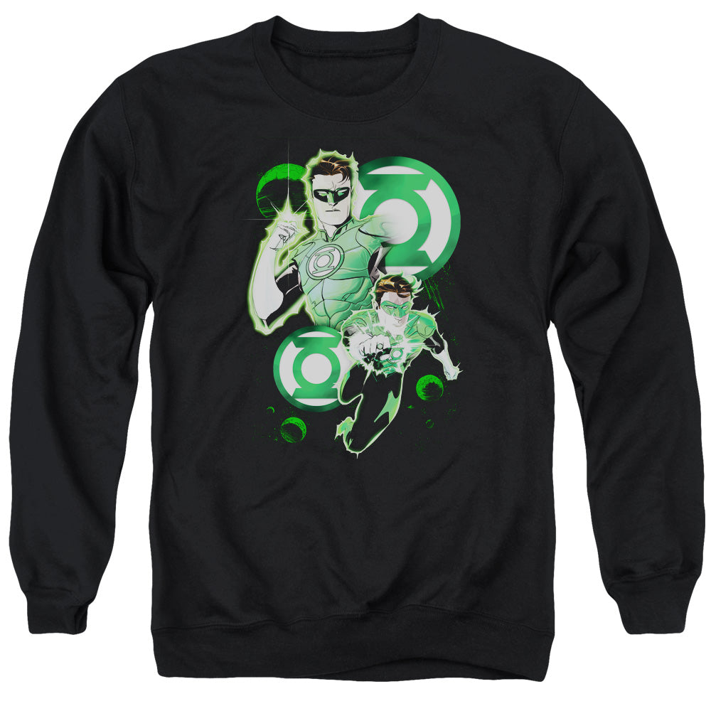 AN OFFCIALLY LICENSED JLA GL IN ACTION ADULT UNISEX CREWNECK SWEATSHIRT BLACK