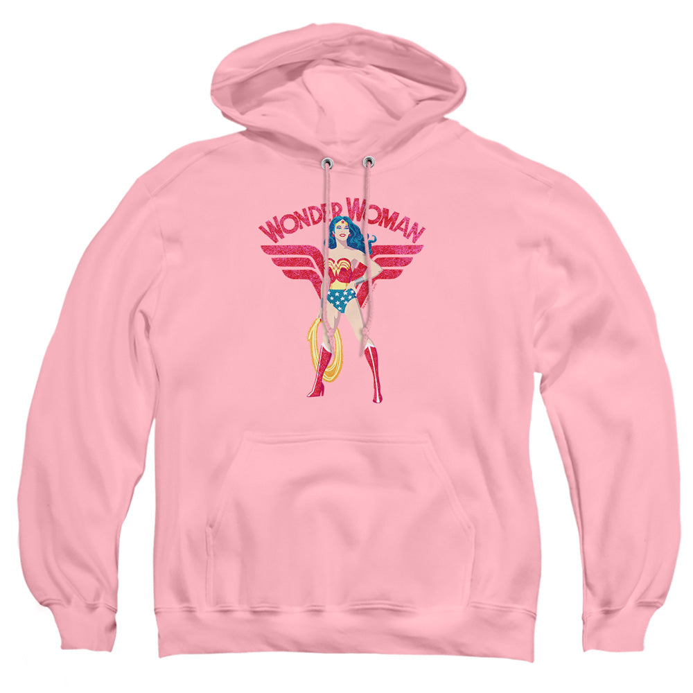 AN OFFCIALLY LICENSED JLA WW SPARKLE ADULT UNISEX PULLOVER HOODIE PINK