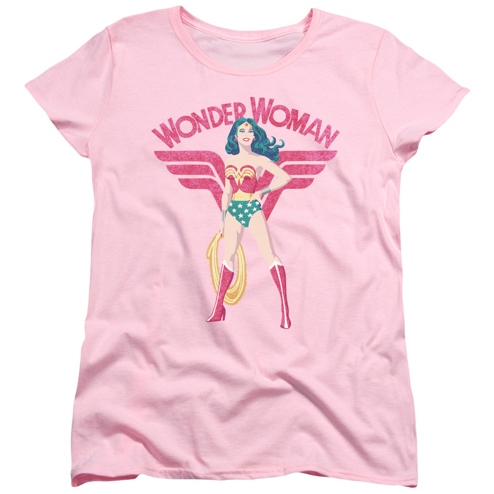 AN OFFCIALLY LICENSED JLA WW SPARKLE WOMEN'S REGULAR FIT T-SHIRT PINK