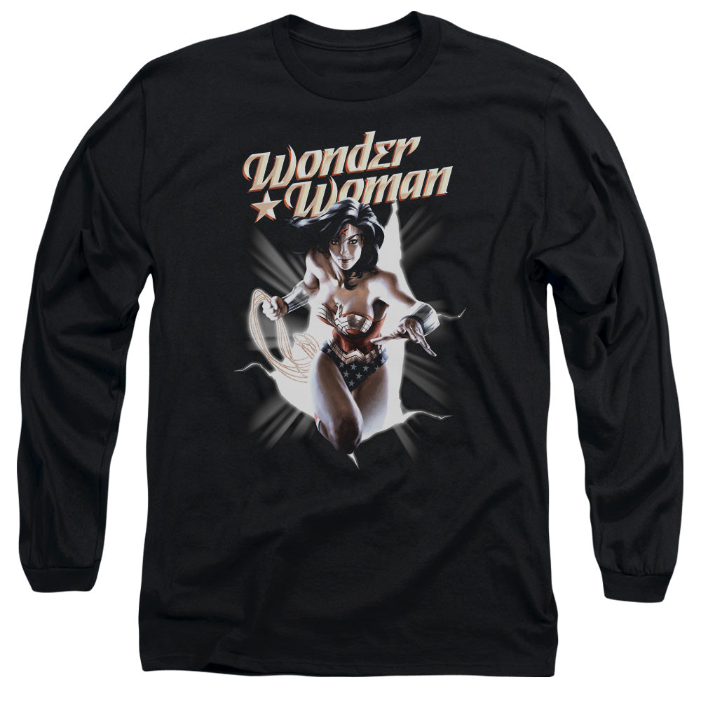 AN OFFCIALLY LICENSED JLA WW BREAK OUT MEN'S LONG SLEEVE T-SHIRT BLACK