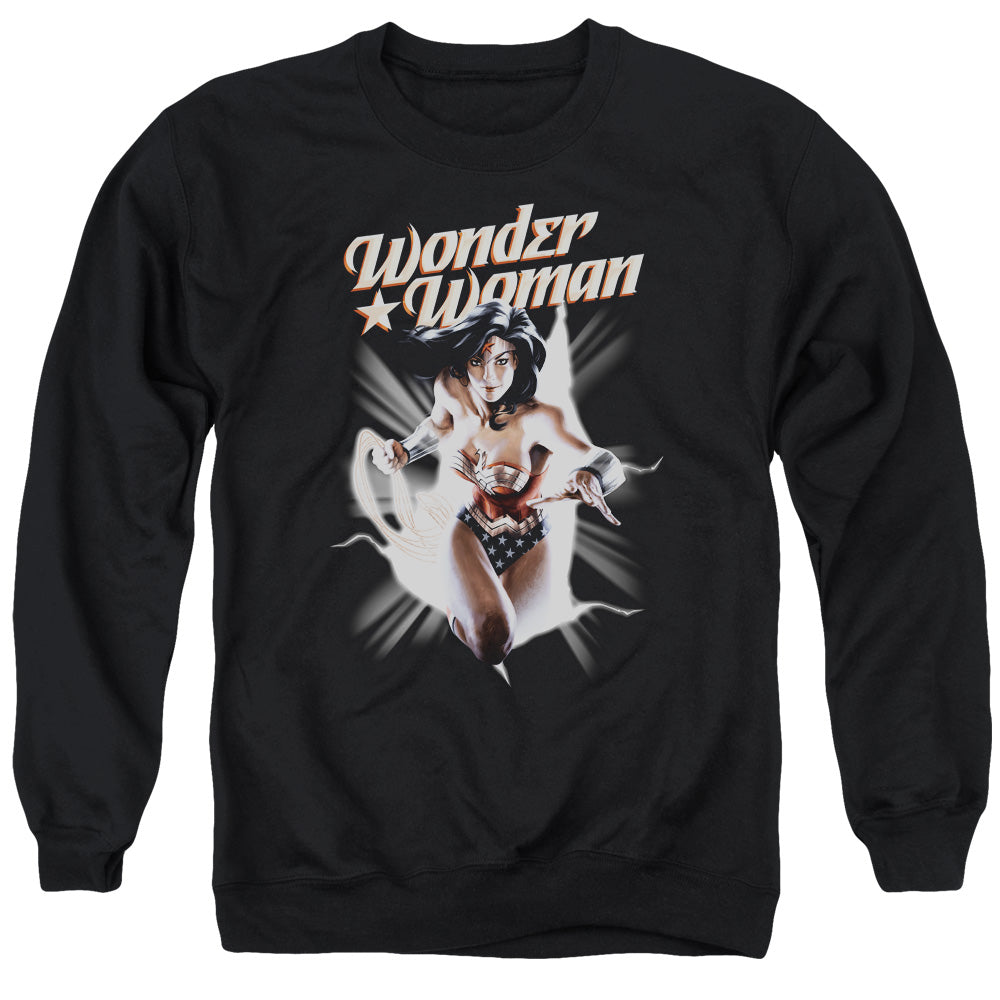 AN OFFCIALLY LICENSED JLA WW BREAK OUT ADULT UNISEX CREWNECK SWEATSHIRT BLACK