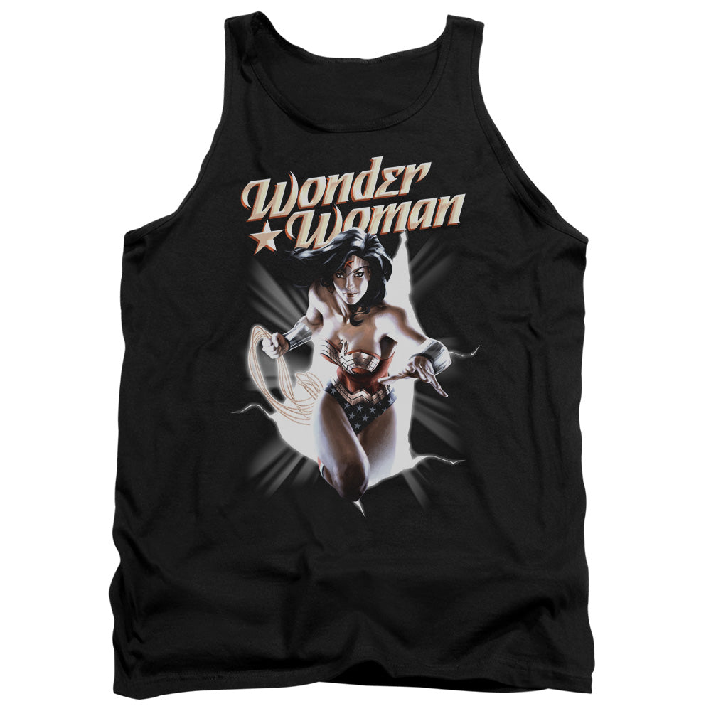 AN OFFCIALLY LICENSED JLA WW BREAK OUT ADULT UNISEX TANK TOP BLACK