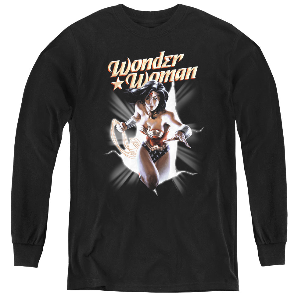 AN OFFCIALLY LICENSED JLA WW BREAK OUT YOUTH LONG SLEEVE T-SHIRT BLACK
