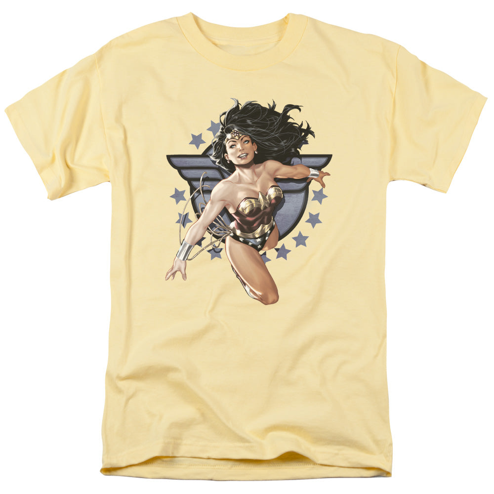 AN OFFCIALLY LICENSED JLA WW ALL STAR MEN'S REGULAR FIT T-SHIRT BANANA