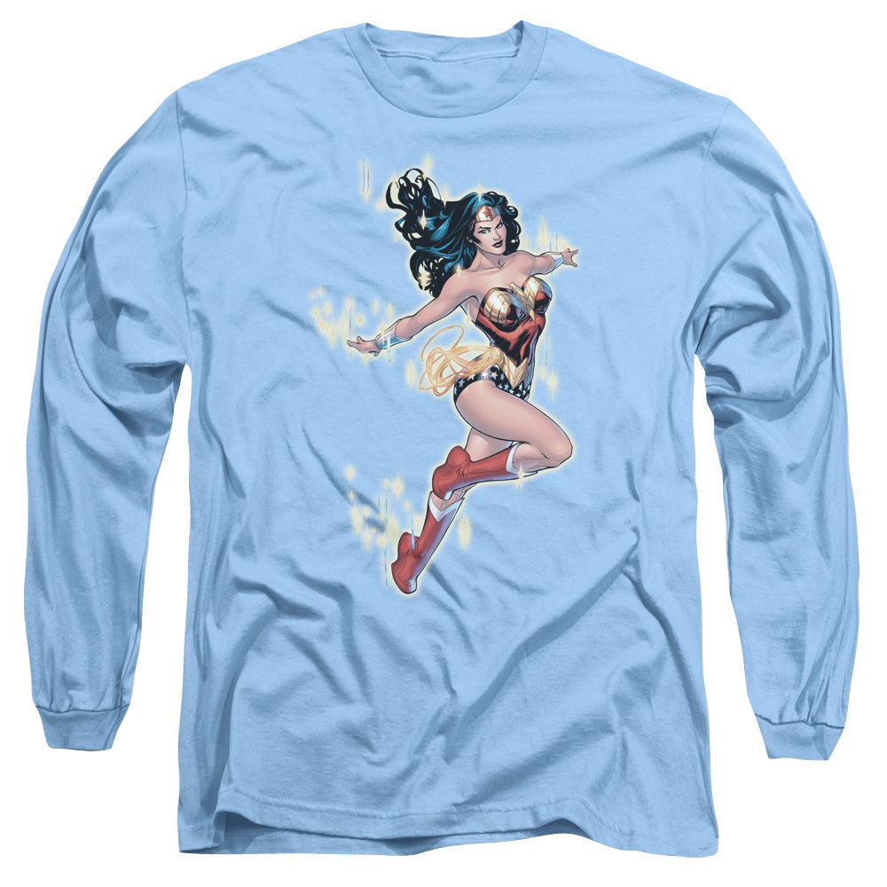 AN OFFCIALLY LICENSED JLA SIMPLE WONDER MEN'S LONG SLEEVE T-SHIRT CAROLINA BLUE
