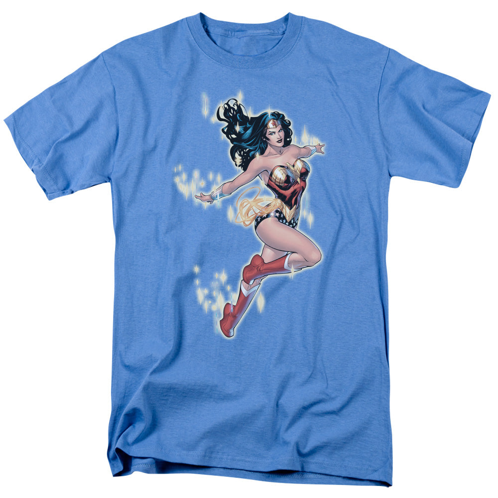 AN OFFCIALLY LICENSED JLA SIMPLE WONDER MEN'S REGULAR FIT T-SHIRT CAROLINA BLUE