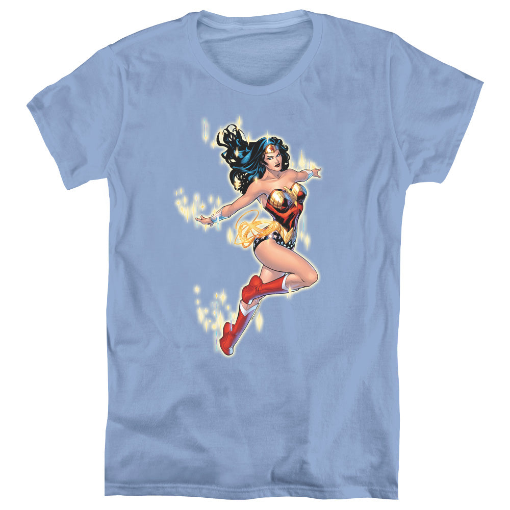 AN OFFCIALLY LICENSED JLA SIMPLE WONDER WOMEN'S REGULAR FIT T-SHIRT CAROLINA BLUE