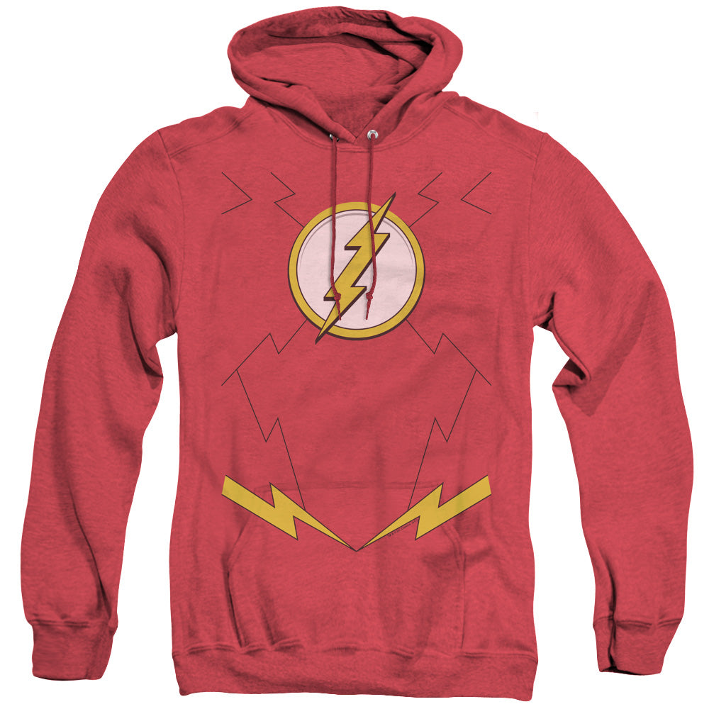 AN OFFCIALLY LICENSED JLA NEW FLASH UNIFORM ADULT UNISEX HEATHER PULLOVER HOODIE RED