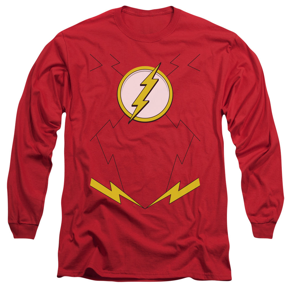 AN OFFCIALLY LICENSED JLA NEW FLASH UNIFORM MEN'S LONG SLEEVE T-SHIRT RED