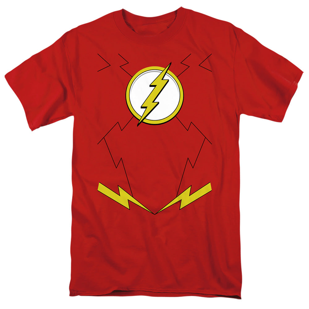 AN OFFCIALLY LICENSED JLA NEW FLASH UNIFORM MEN'S REGULAR FIT T-SHIRT RED