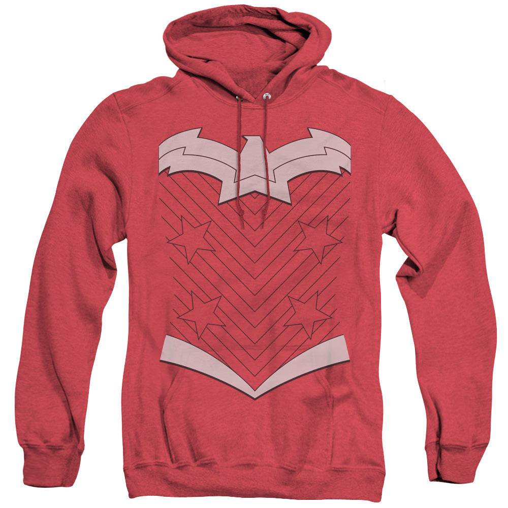 AN OFFCIALLY LICENSED JLA NEW WW UNIFORM ADULT UNISEX HEATHER PULLOVER HOODIE RED