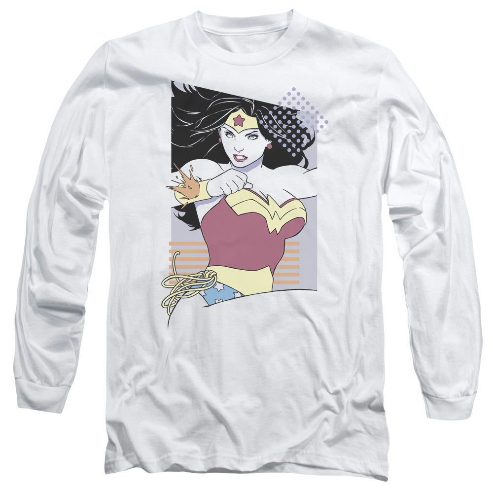 AN OFFCIALLY LICENSED JLA WW 80S MINIMAL MEN'S LONG SLEEVE T-SHIRT WHITE