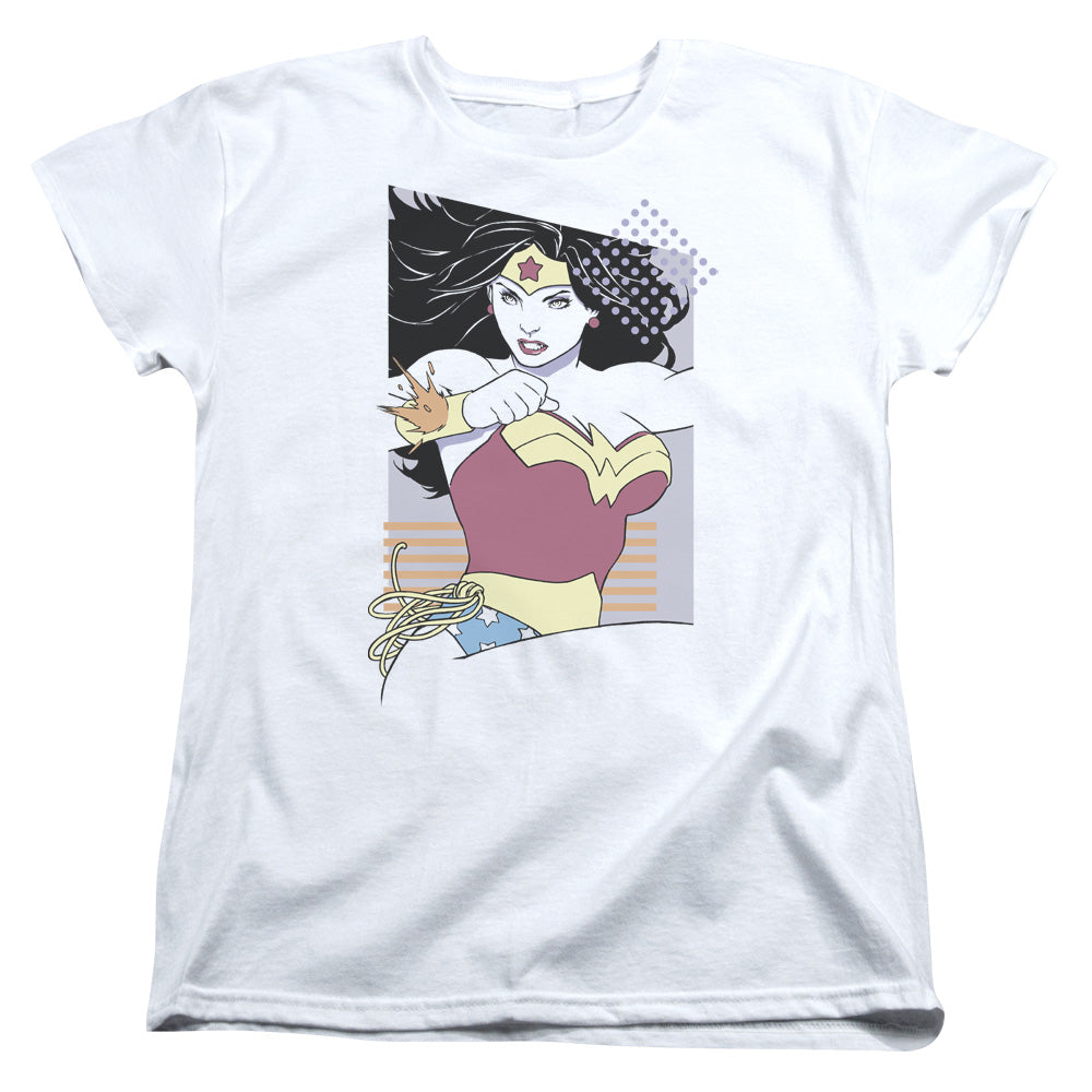 AN OFFCIALLY LICENSED JLA WW 80S MINIMAL WOMEN'S REGULAR FIT T-SHIRT WHITE