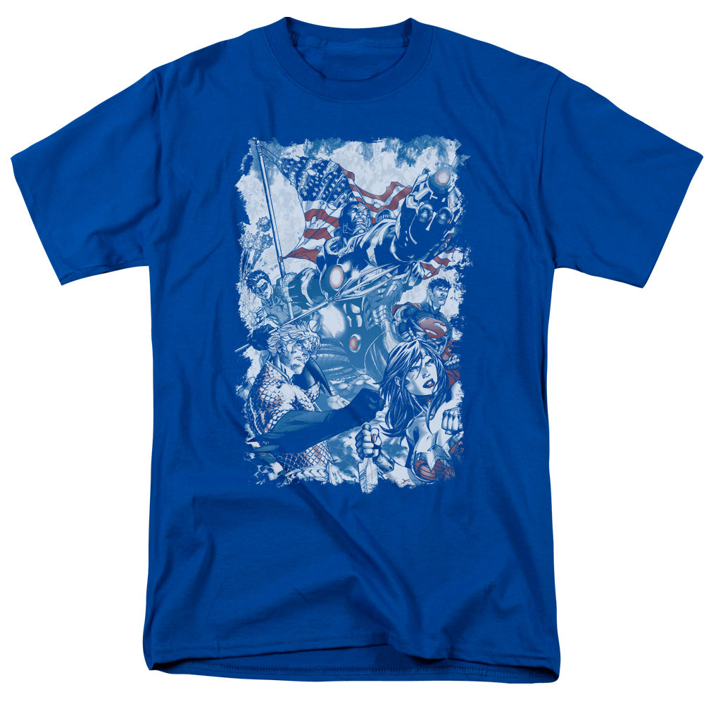 AN OFFCIALLY LICENSED JLA AMERICAN JUSTICE MEN'S REGULAR FIT T-SHIRT ROYAL