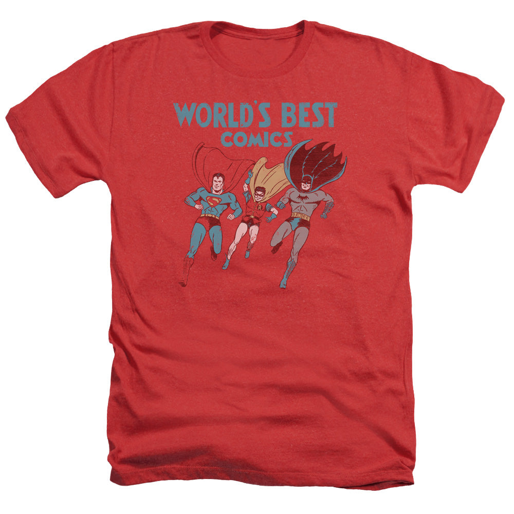 AN OFFCIALLY LICENSED JLA WORLDS BEST MEN'S HEATHER T-SHIRT RED