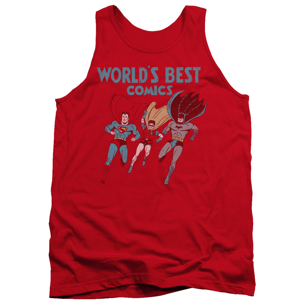 AN OFFCIALLY LICENSED JLA WORLDS BEST ADULT UNISEX TANK TOP RED
