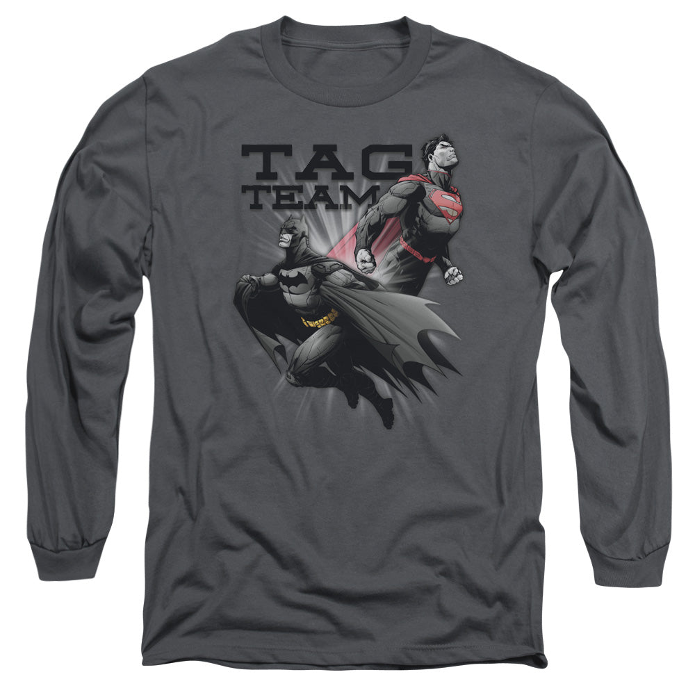 AN OFFCIALLY LICENSED JLA TAG TEAM MEN'S LONG SLEEVE T-SHIRT CHARCOAL
