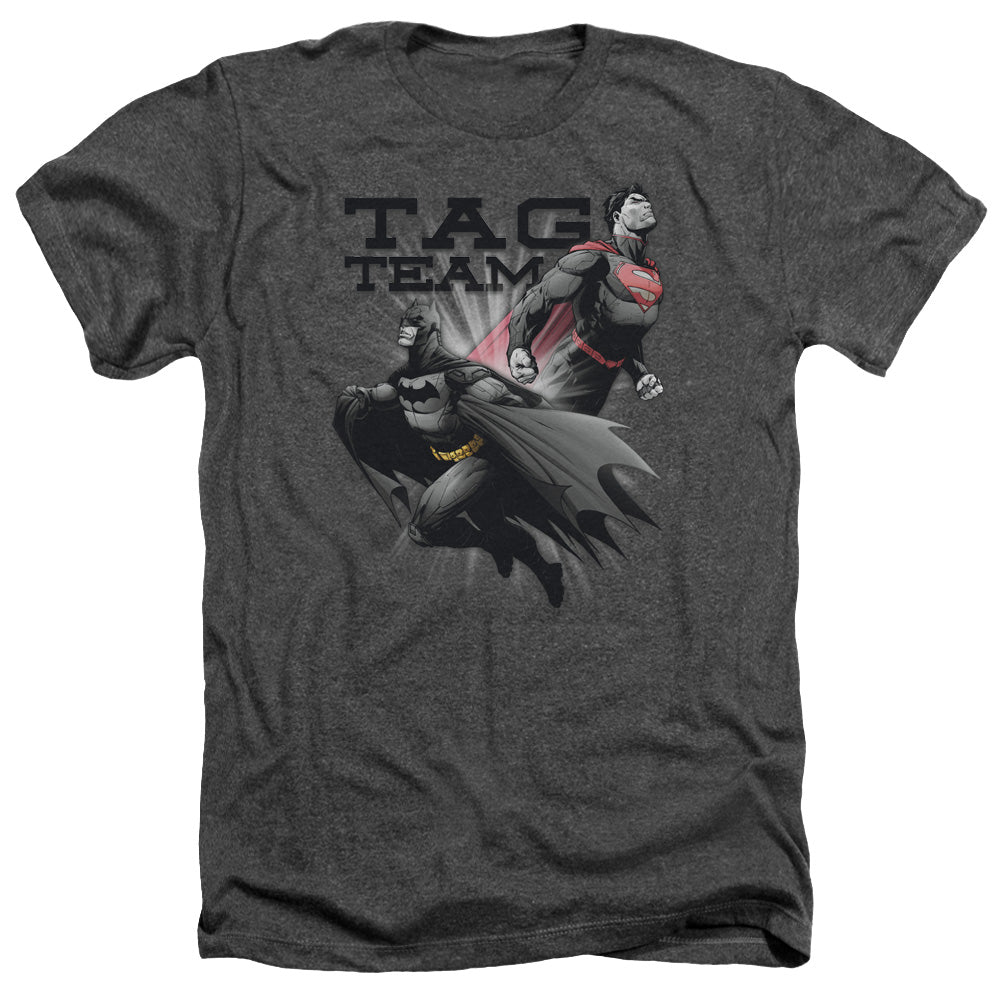 AN OFFCIALLY LICENSED JLA TAG TEAM MEN'S HEATHER T-SHIRT CHARCOAL