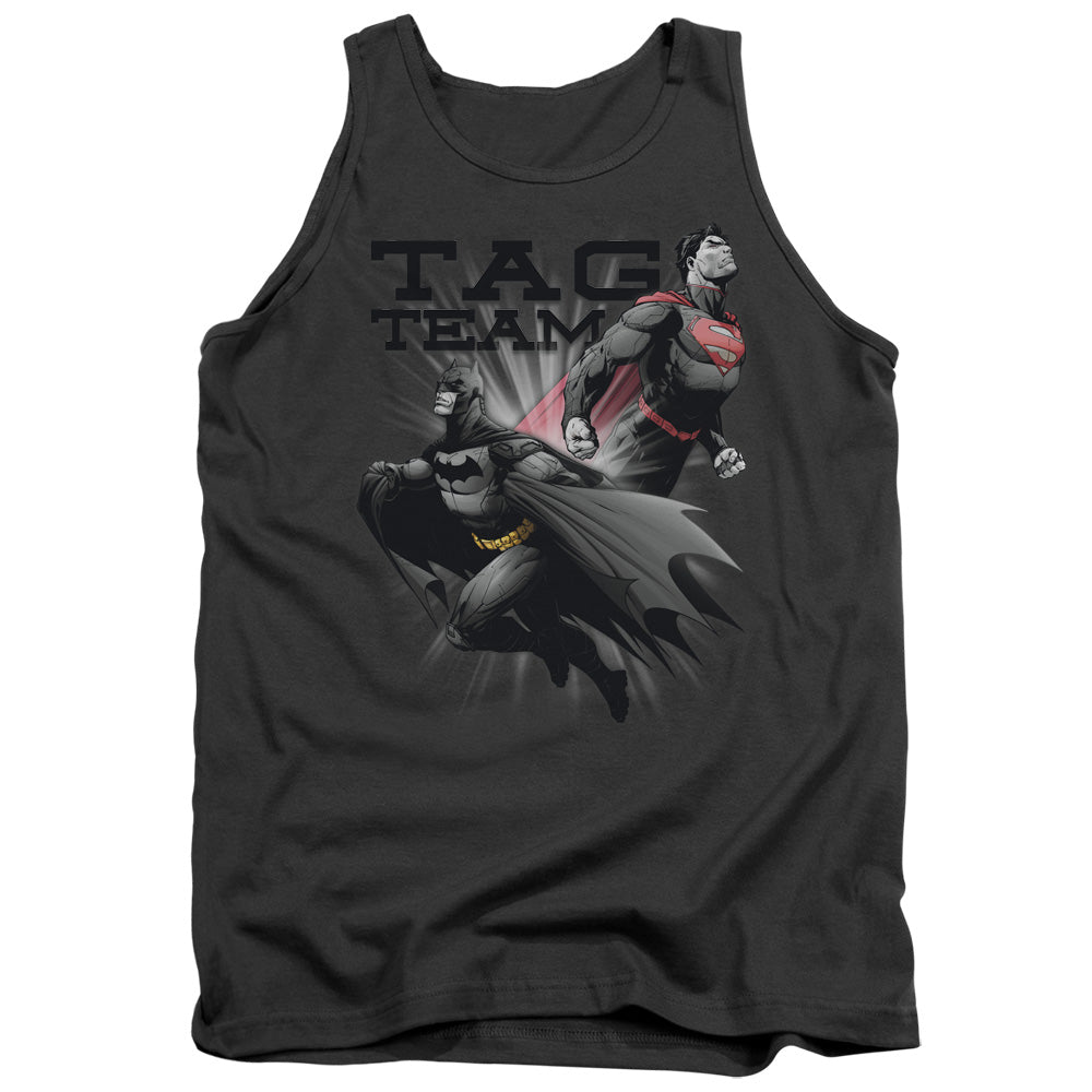 AN OFFCIALLY LICENSED JLA TAG TEAM ADULT UNISEX TANK TOP CHARCOAL