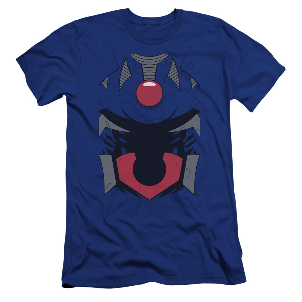 AN OFFCIALLY LICENSED JLA DARKSEID MEN'S PREMIUM SLIM FIT T-SHIRT ROYAL