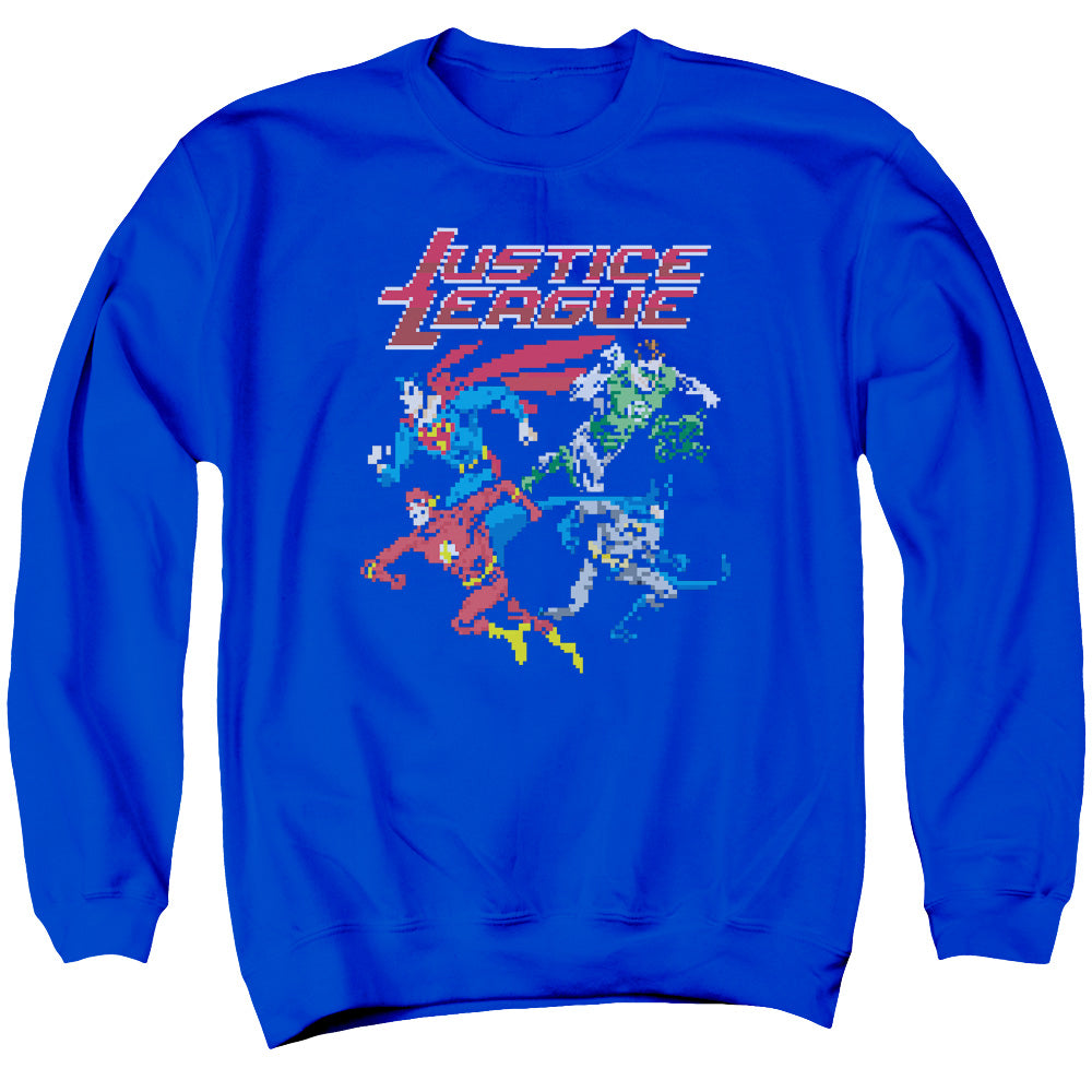 AN OFFCIALLY LICENSED JLA PIXEL LEAGUE ADULT UNISEX CREWNECK SWEATSHIRT ROYAL