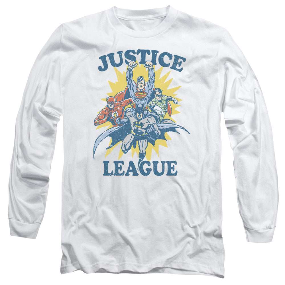 AN OFFCIALLY LICENSED JLA LETS DO THIS MEN'S LONG SLEEVE T-SHIRT WHITE