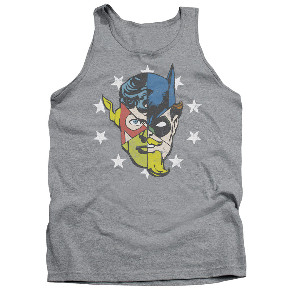 AN OFFCIALLY LICENSED JLA FACE OFF ADULT UNISEX TANK TOP ATHLETIC HEATHER