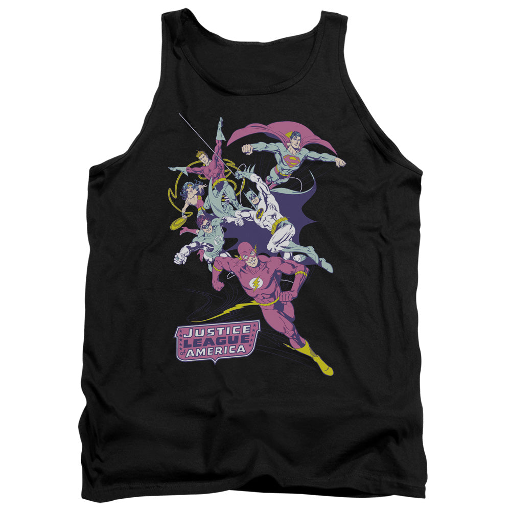 AN OFFCIALLY LICENSED JLA COLORFUL LEAGUE ADULT UNISEX TANK TOP BLACK