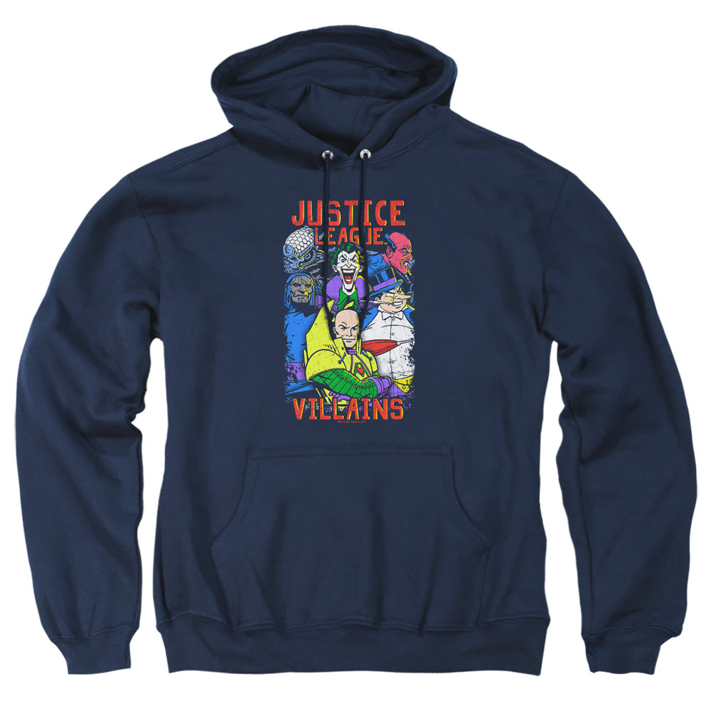AN OFFCIALLY LICENSED JLA VILLAINS ADULT UNISEX PULLOVER HOODIE NAVY