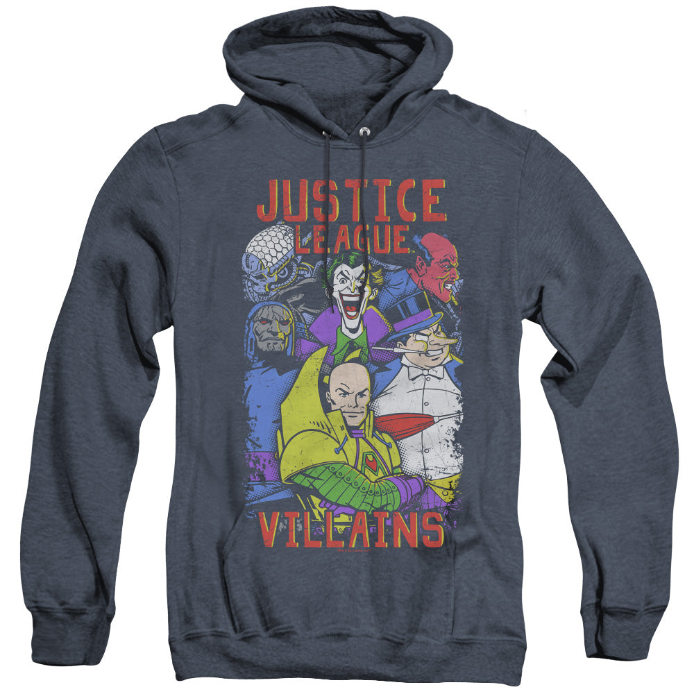 AN OFFCIALLY LICENSED JLA VILLAINS ADULT UNISEX HEATHER PULLOVER HOODIE NAVY
