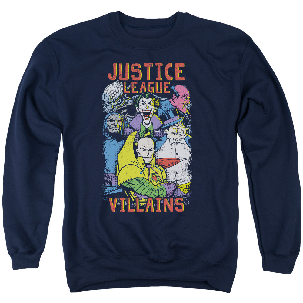 AN OFFCIALLY LICENSED JLA VILLAINS ADULT UNISEX CREWNECK SWEATSHIRT NAVY