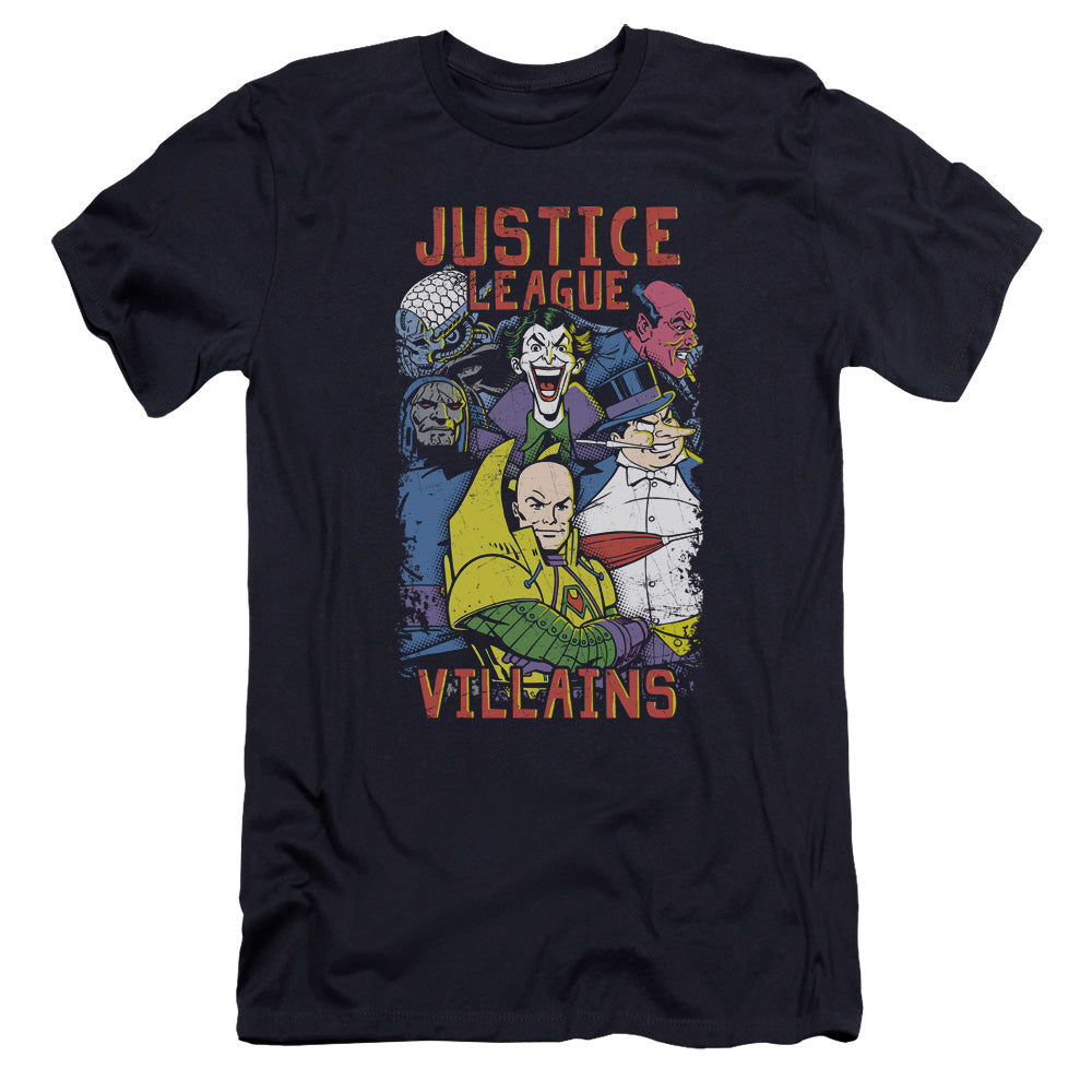 AN OFFCIALLY LICENSED JLA VILLAINS MEN'S PREMIUM SLIM FIT T-SHIRT NAVY