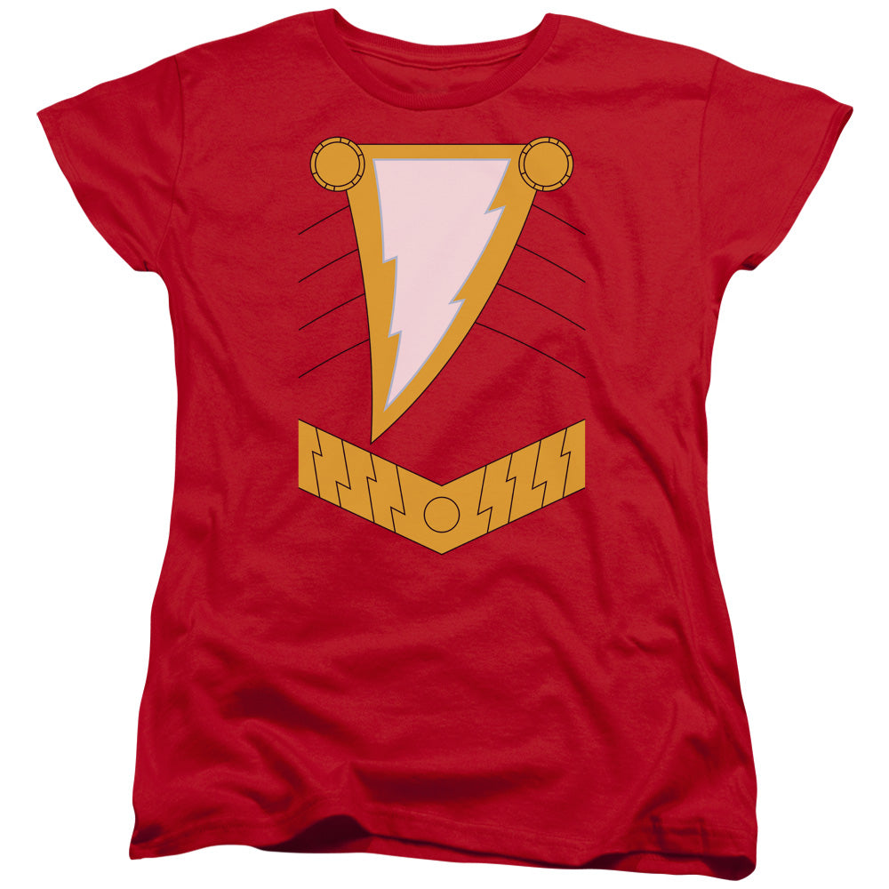 AN OFFCIALLY LICENSED JLA SHAZAM WOMEN'S REGULAR FIT T-SHIRT RED