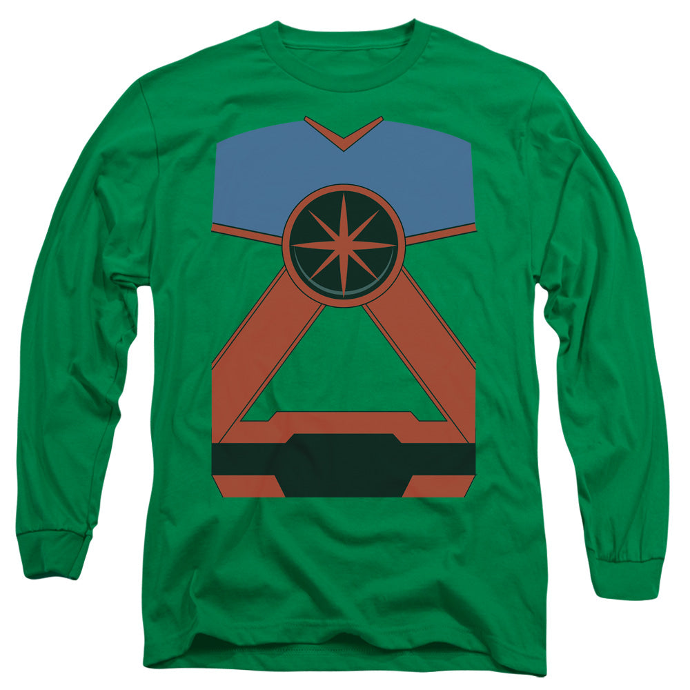 AN OFFCIALLY LICENSED JLA MARTIAN MH MEN'S LONG SLEEVE T-SHIRT KELLY GREEN