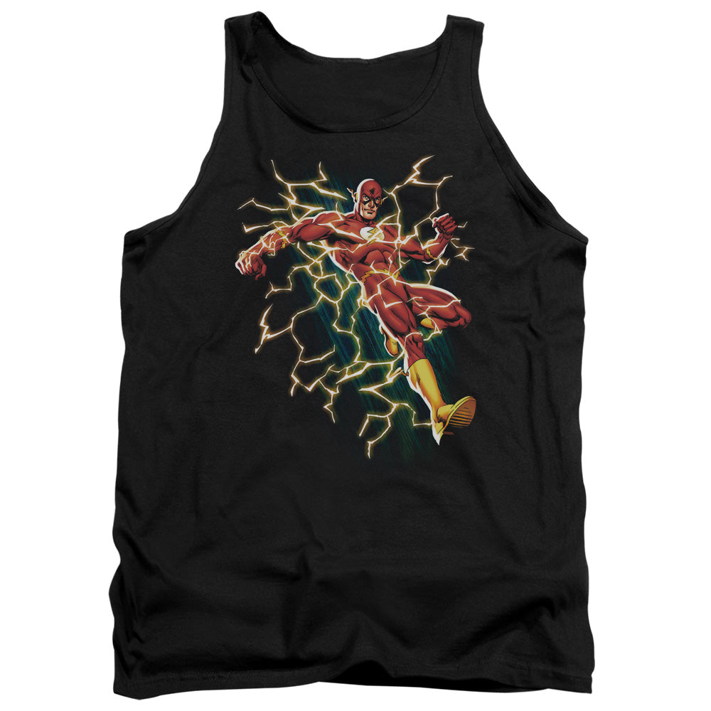 AN OFFCIALLY LICENSED JLA FLASH SYMBOL KNOCKOUT ADULT UNISEX TANK TOP BLACK