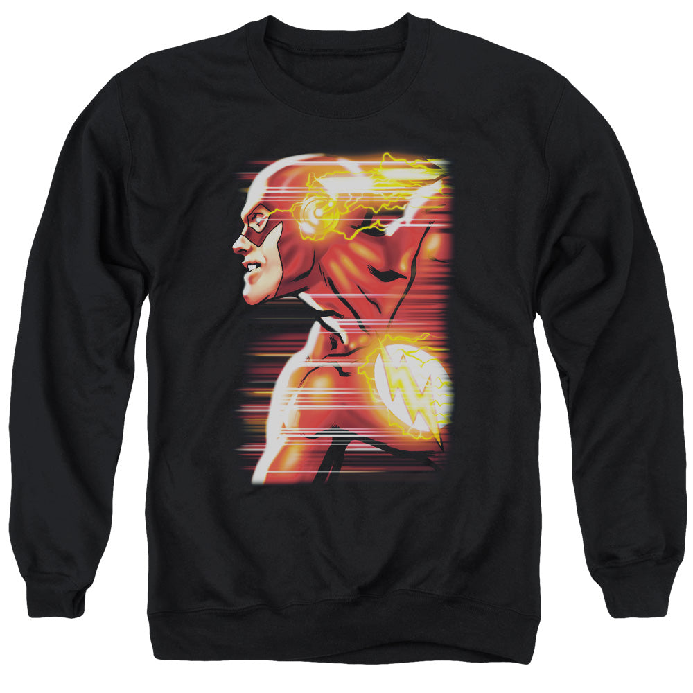 AN OFFCIALLY LICENSED JLA SPEED HEAD ADULT UNISEX CREWNECK SWEATSHIRT BLACK
