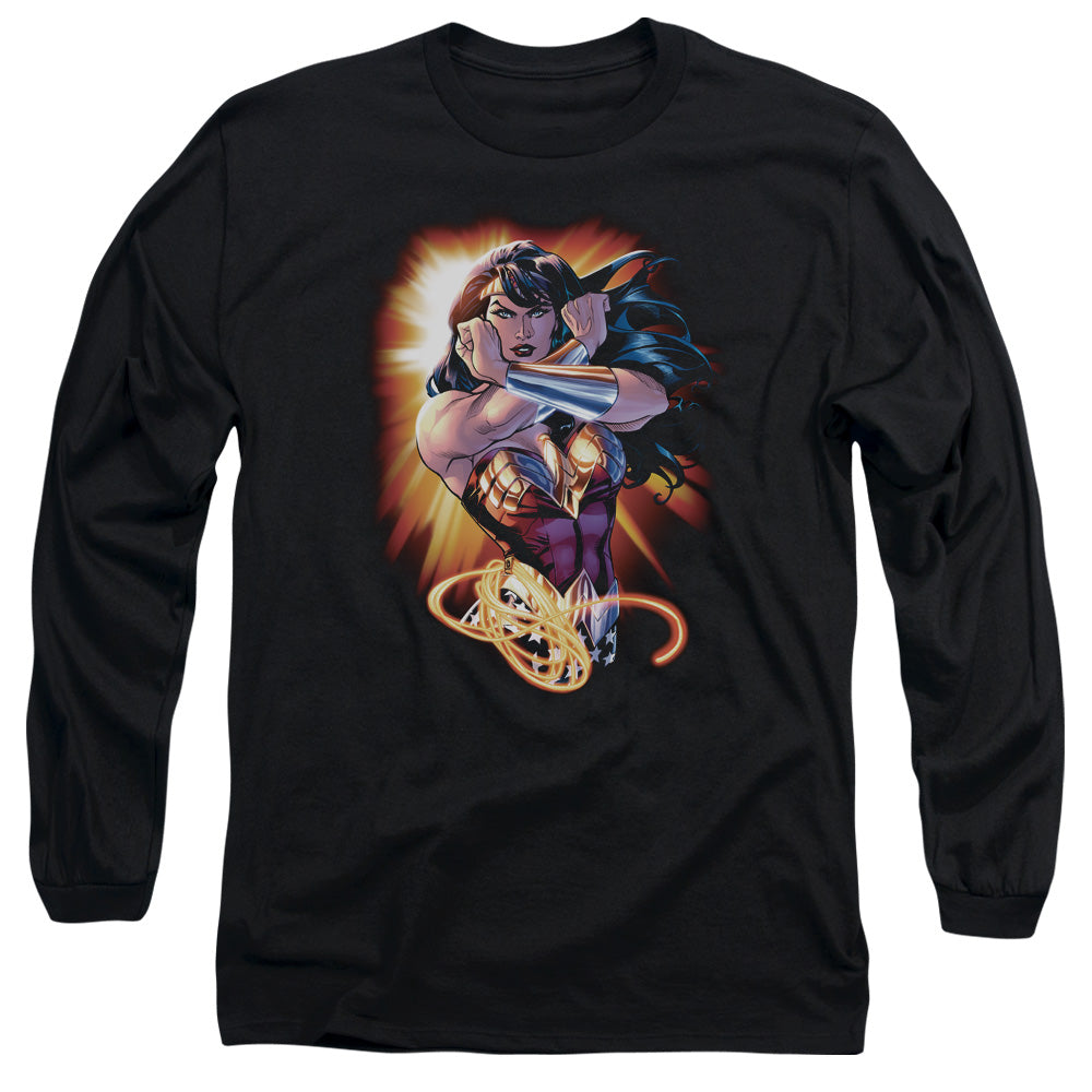 AN OFFCIALLY LICENSED JLA WONDER RAYS MEN'S LONG SLEEVE T-SHIRT BLACK