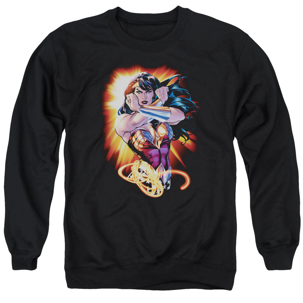 AN OFFCIALLY LICENSED JLA WONDER RAYS ADULT UNISEX CREWNECK SWEATSHIRT BLACK