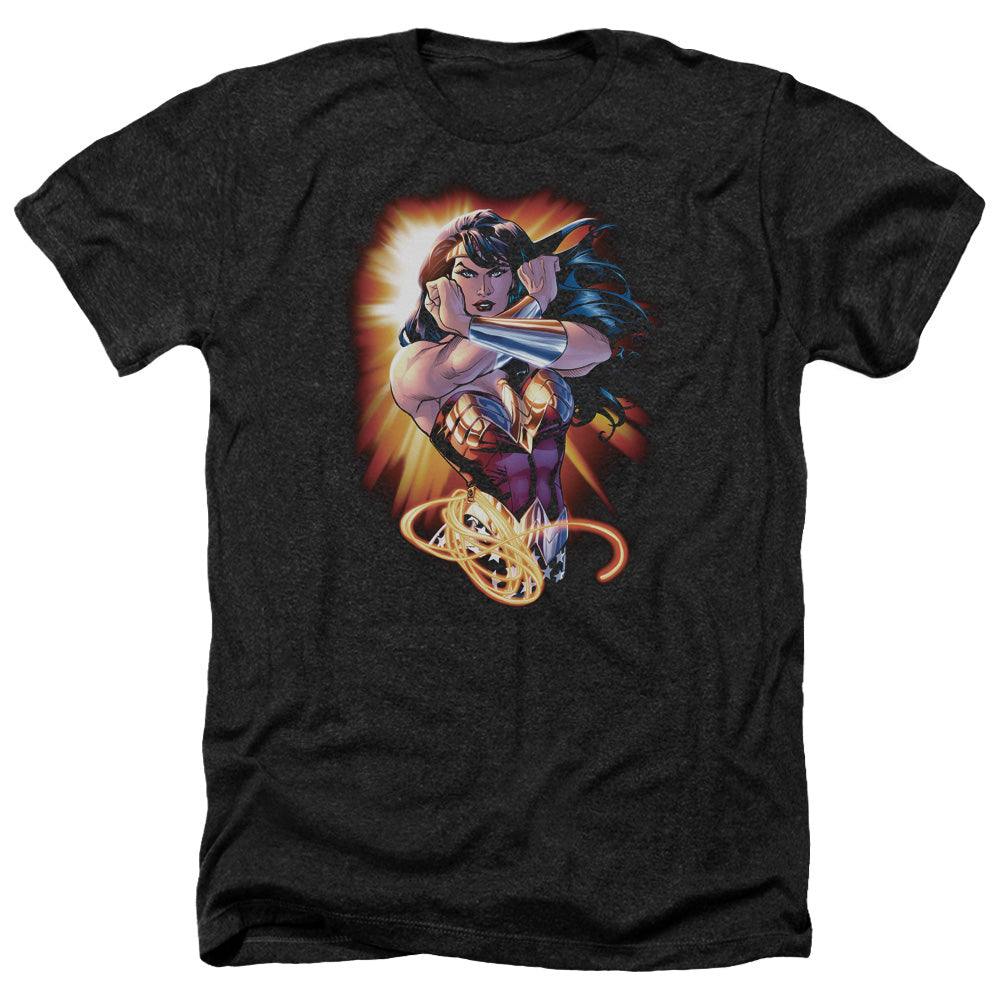 AN OFFCIALLY LICENSED JLA WONDER RAYS MEN'S HEATHER T-SHIRT CHARCOAL