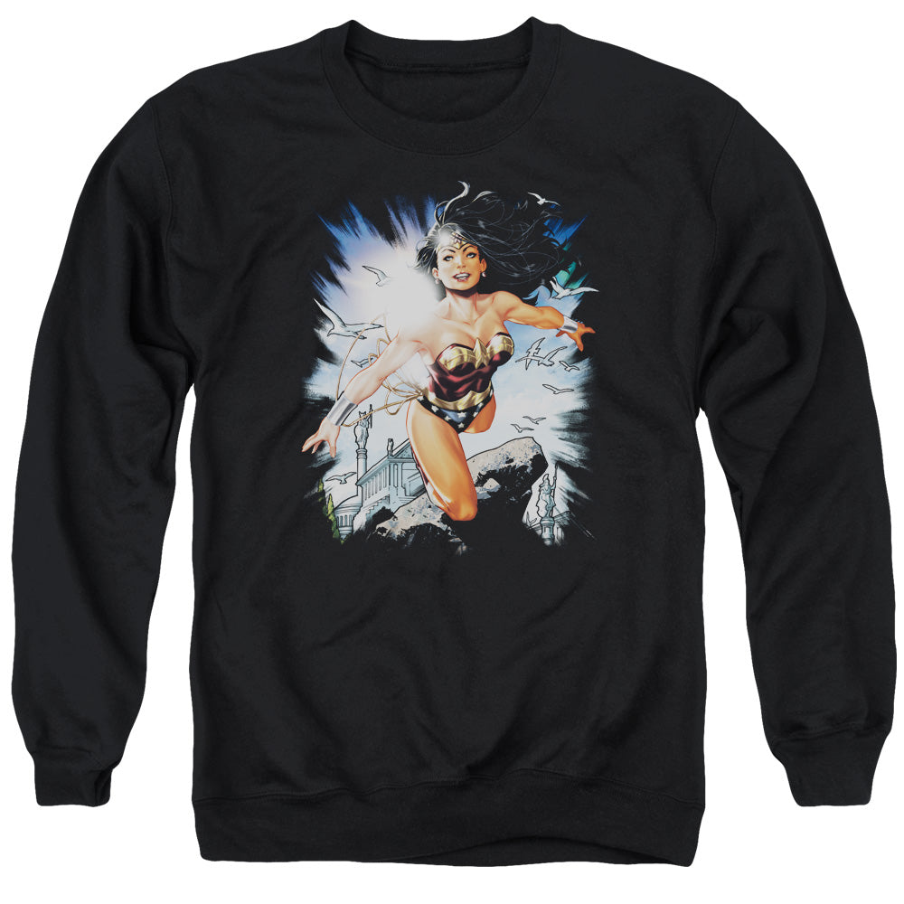 AN OFFCIALLY LICENSED JLA OF THEMYSCIRA ADULT UNISEX CREWNECK SWEATSHIRT BLACK
