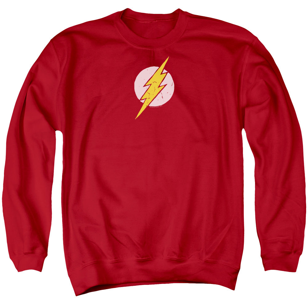 AN OFFCIALLY LICENSED JLA ROUGH FLASH ADULT UNISEX CREWNECK SWEATSHIRT RED