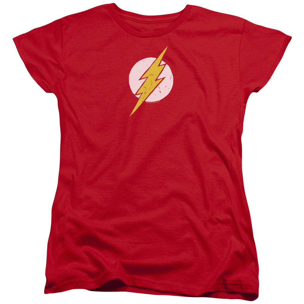 AN OFFCIALLY LICENSED JLA ROUGH FLASH WOMEN'S REGULAR FIT T-SHIRT RED