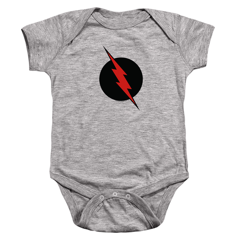 AN OFFCIALLY LICENSED JLA REVERSE FLASH BABY BODYSUIT ATHLETIC HEATHER