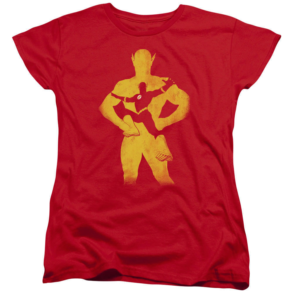 AN OFFCIALLY LICENSED JLA FLASH KNOCKOUT WOMEN'S REGULAR FIT T-SHIRT RED