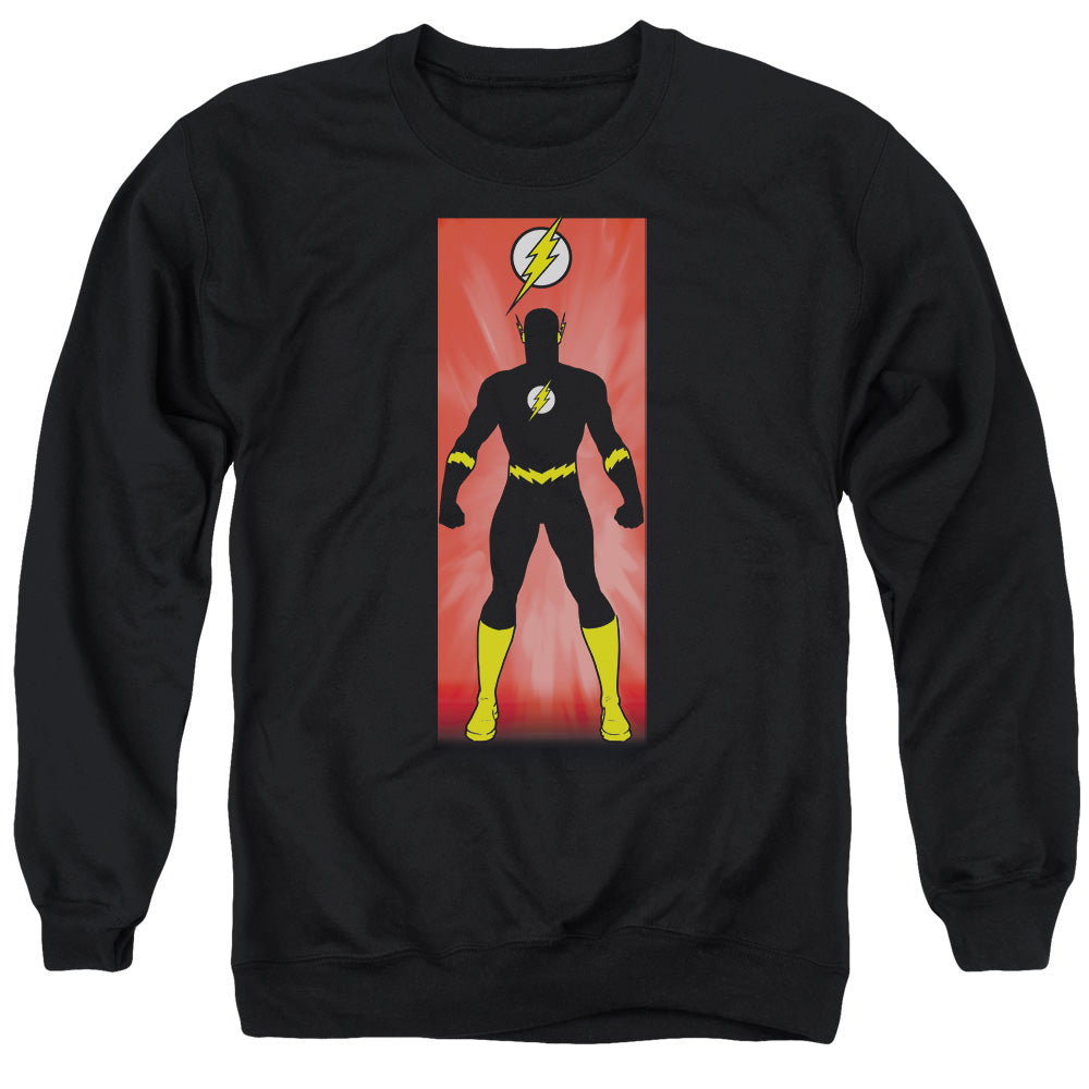 AN OFFCIALLY LICENSED JLA FLASH BLOCK ADULT UNISEX CREWNECK SWEATSHIRT BLACK