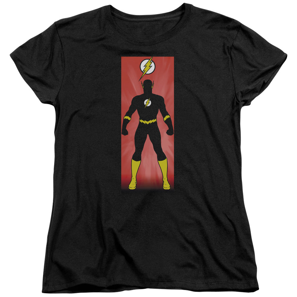 AN OFFCIALLY LICENSED JLA FLASH BLOCK WOMEN'S REGULAR FIT T-SHIRT BLACK