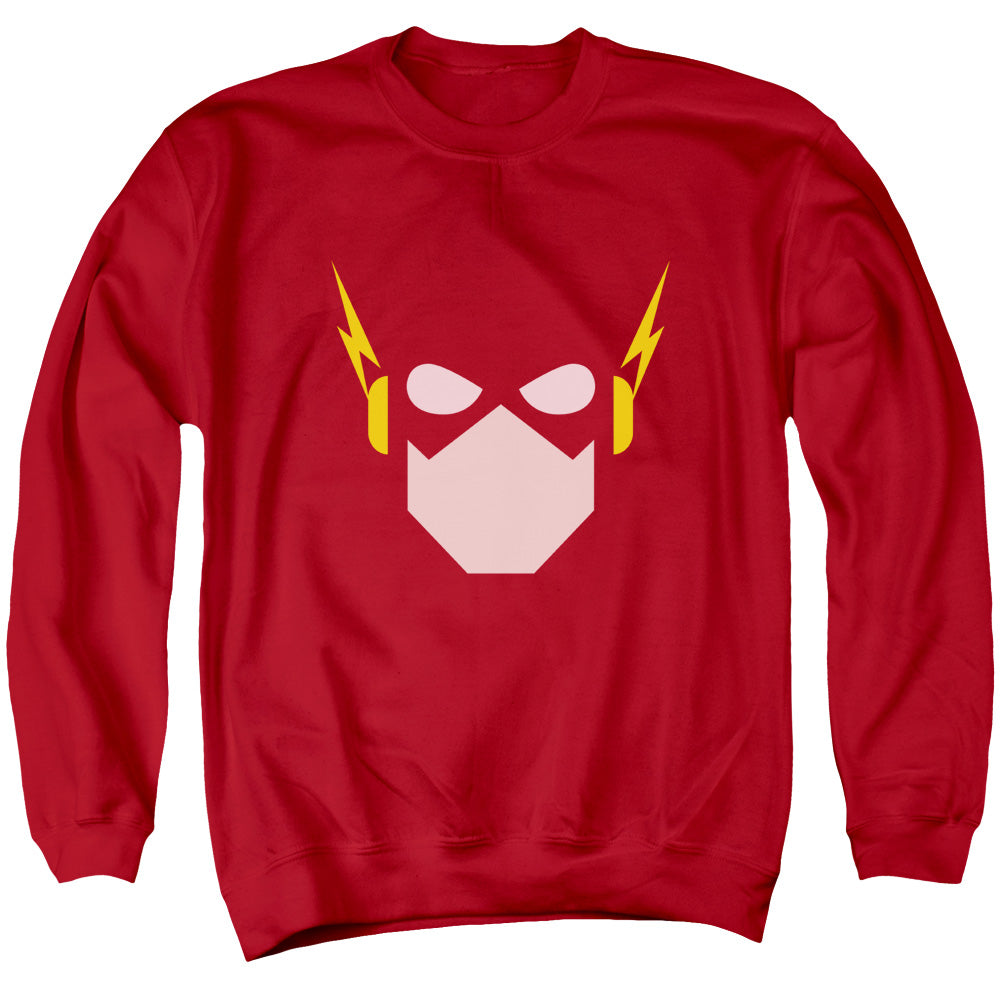 AN OFFCIALLY LICENSED JLA FLASH HEAD ADULT UNISEX CREWNECK SWEATSHIRT RED