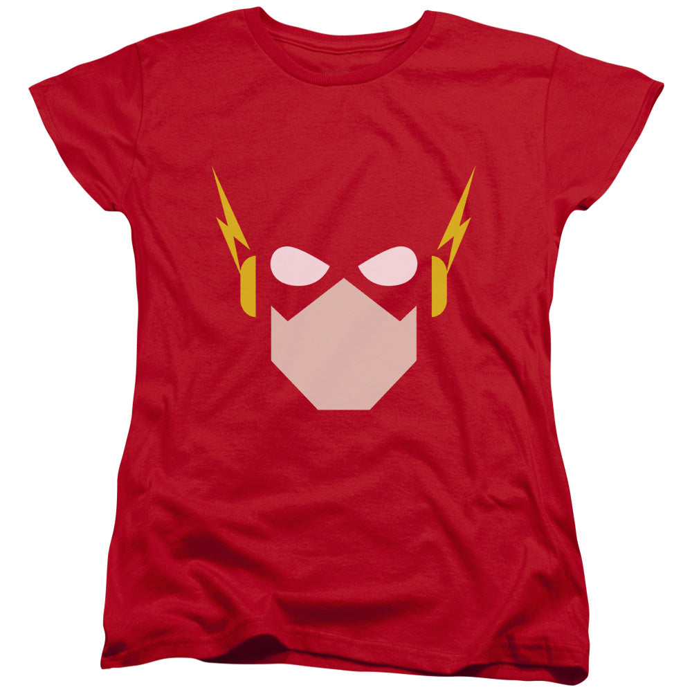 AN OFFCIALLY LICENSED JLA FLASH HEAD WOMEN'S REGULAR FIT T-SHIRT RED