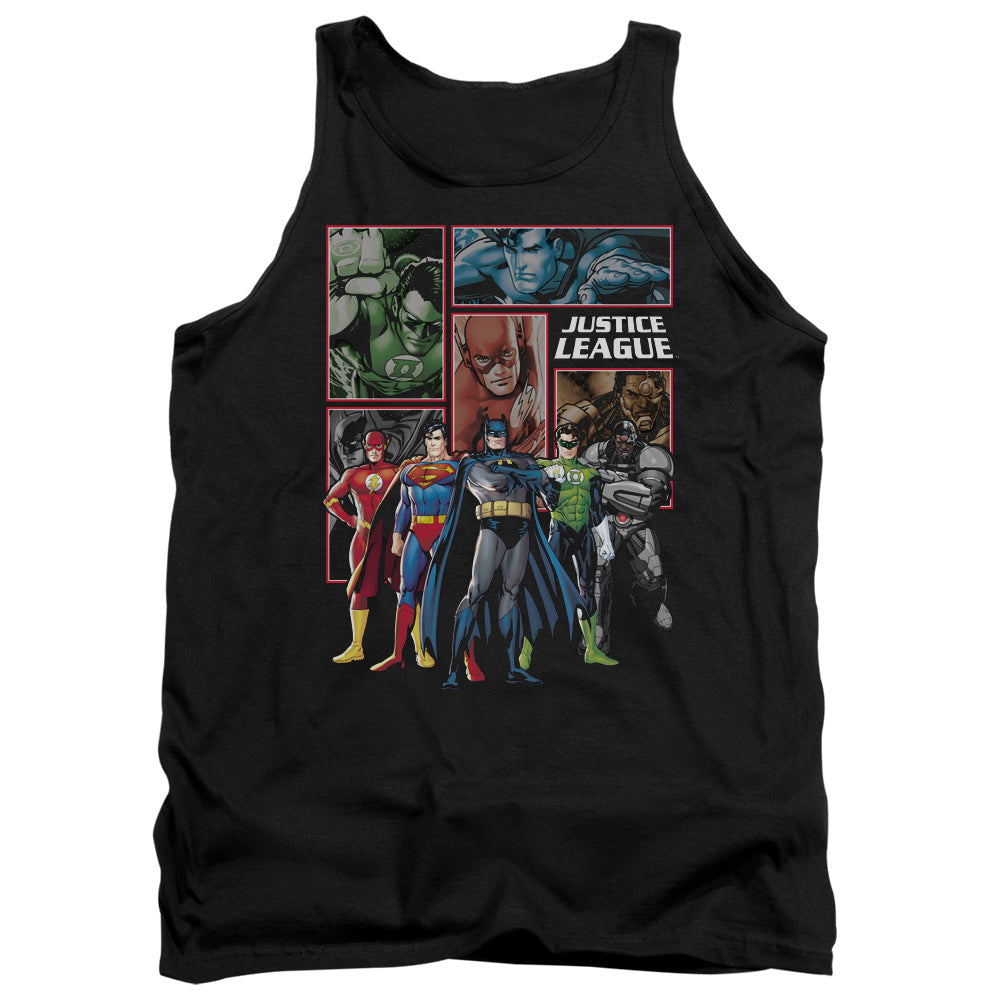 AN OFFCIALLY LICENSED JLA NEW JLA PANELS ADULT UNISEX TANK TOP BLACK