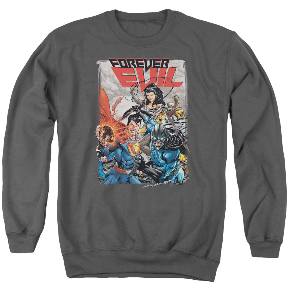 AN OFFCIALLY LICENSED JLA CRIME SYNDICATE ADULT UNISEX CREWNECK SWEATSHIRT CHARCOAL